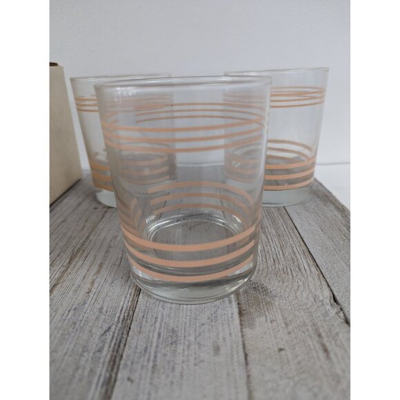 Fiesta Vintage Apricot (PInk Peach) Set of 3 Double Old Fashion Striped Glasses - Picture 2 of 7